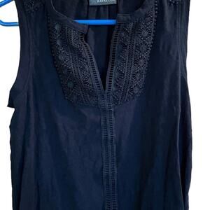 Rafaella V-neck tank top, cotton, Jet Black women's size M